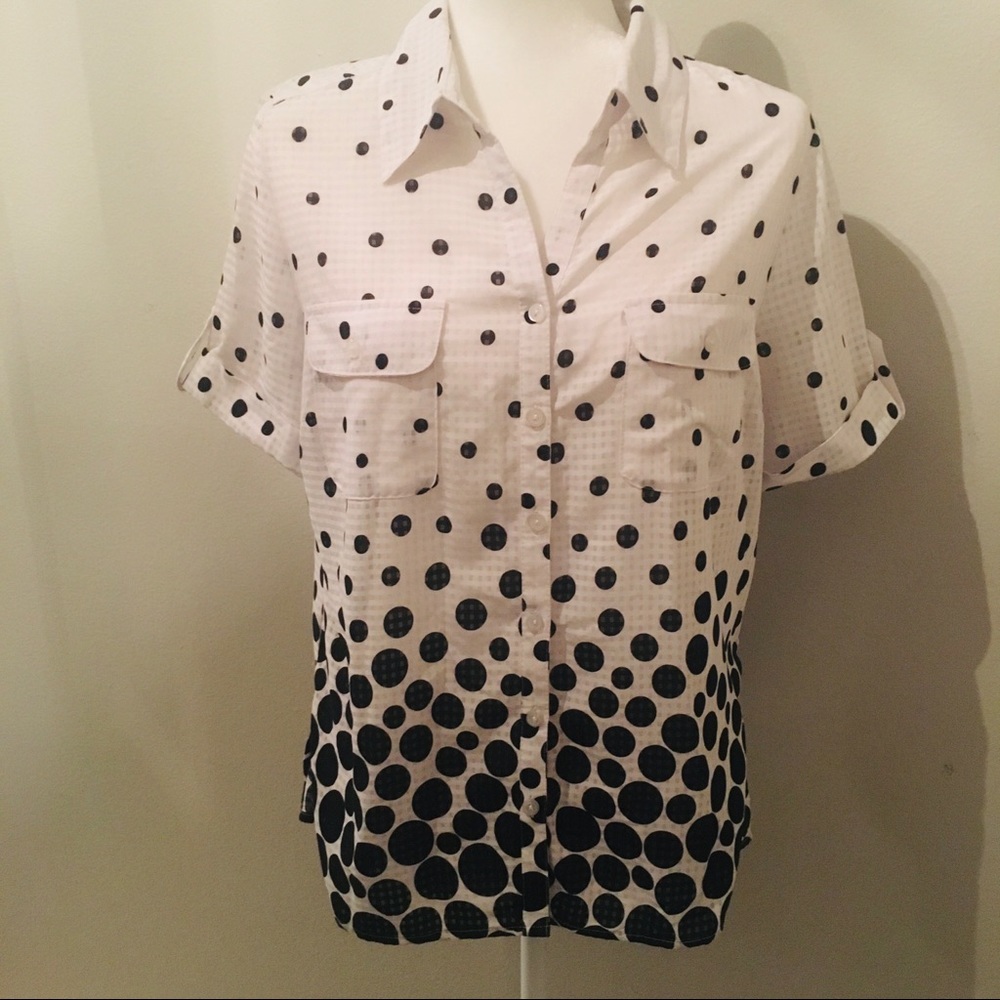 Notations white/black polka dot blouse, Petite L.